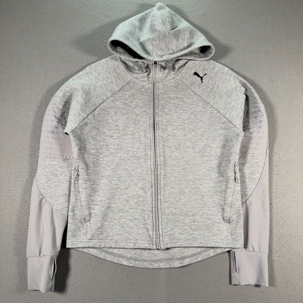 Puma Cropped Hoodie Womens Small Gray Full Zip Mockneck Active Workout Lifestyle